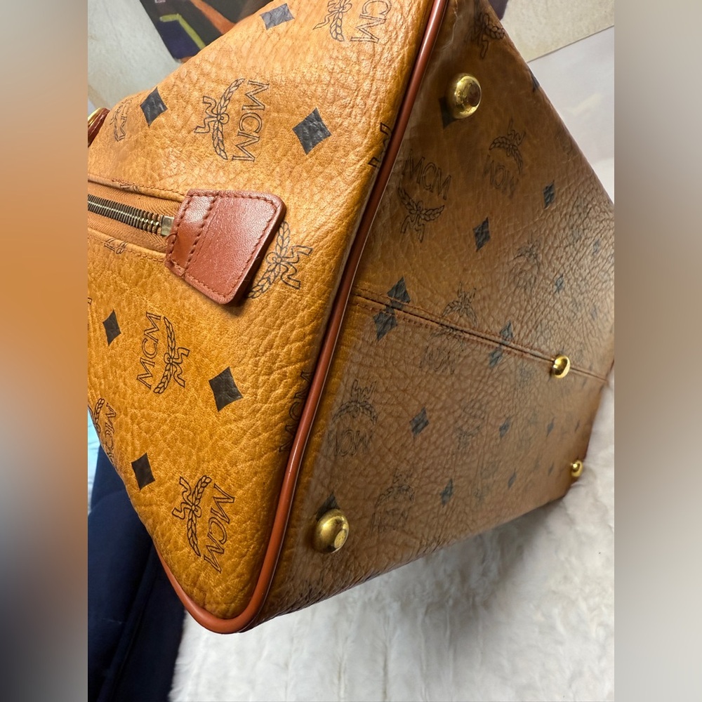 MCM Cognac Visetos Monogram Boston Bag with Gold Hardware - Picture 11 of 13